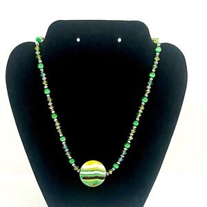 Authentic Vintage Czech Art Deco Green Crystal Necklace